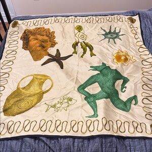 Zara Artistic Print Scarf in Cream, Green, and Gold